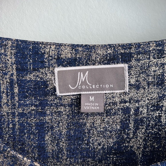 JM Collection Navy and gold Blouse with Tie Sleeves - Picture 4 of 5